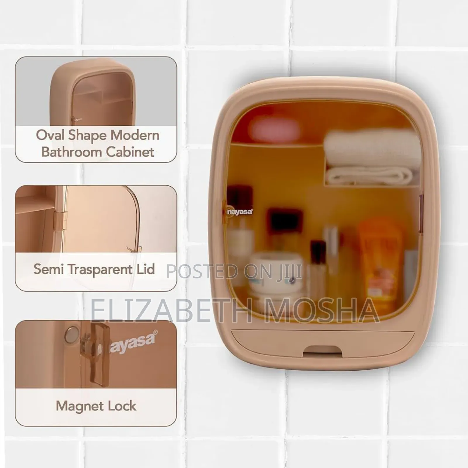 *#Nayasa Oval Bath Cabinet — Plastic, Semi-Transparent Door
