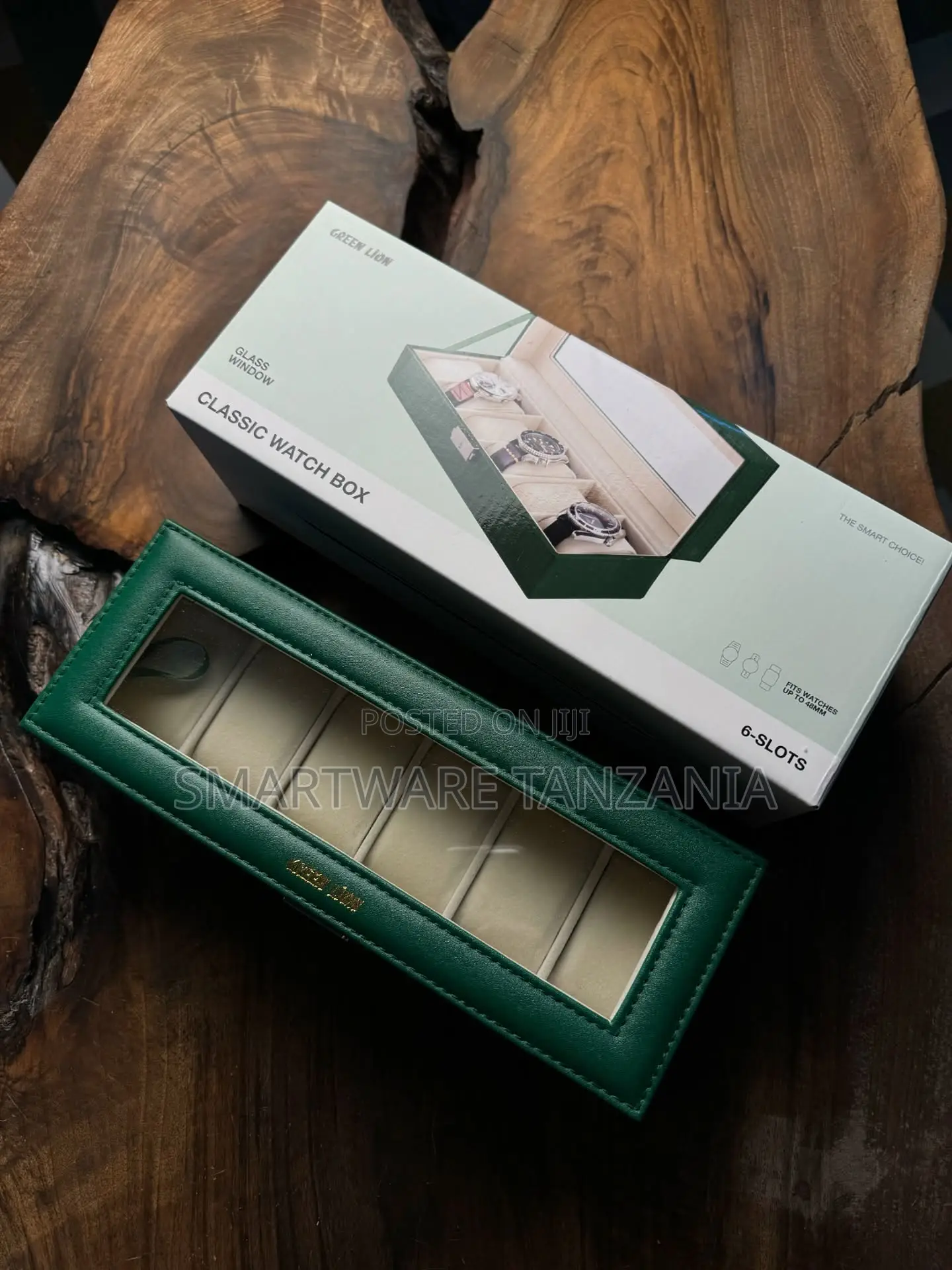 6-Slot Watch Storage Box, Green, for Watches Up to 48mm