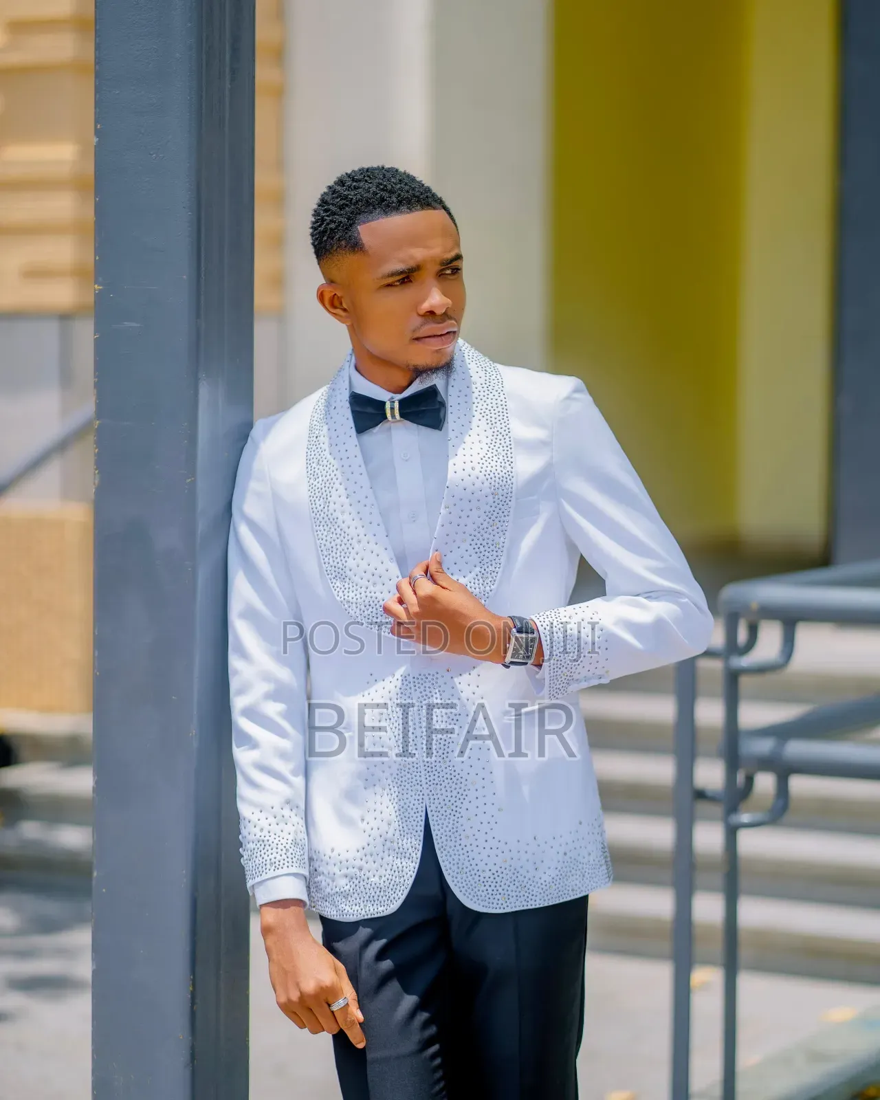 White Suit Black Stoney Suit