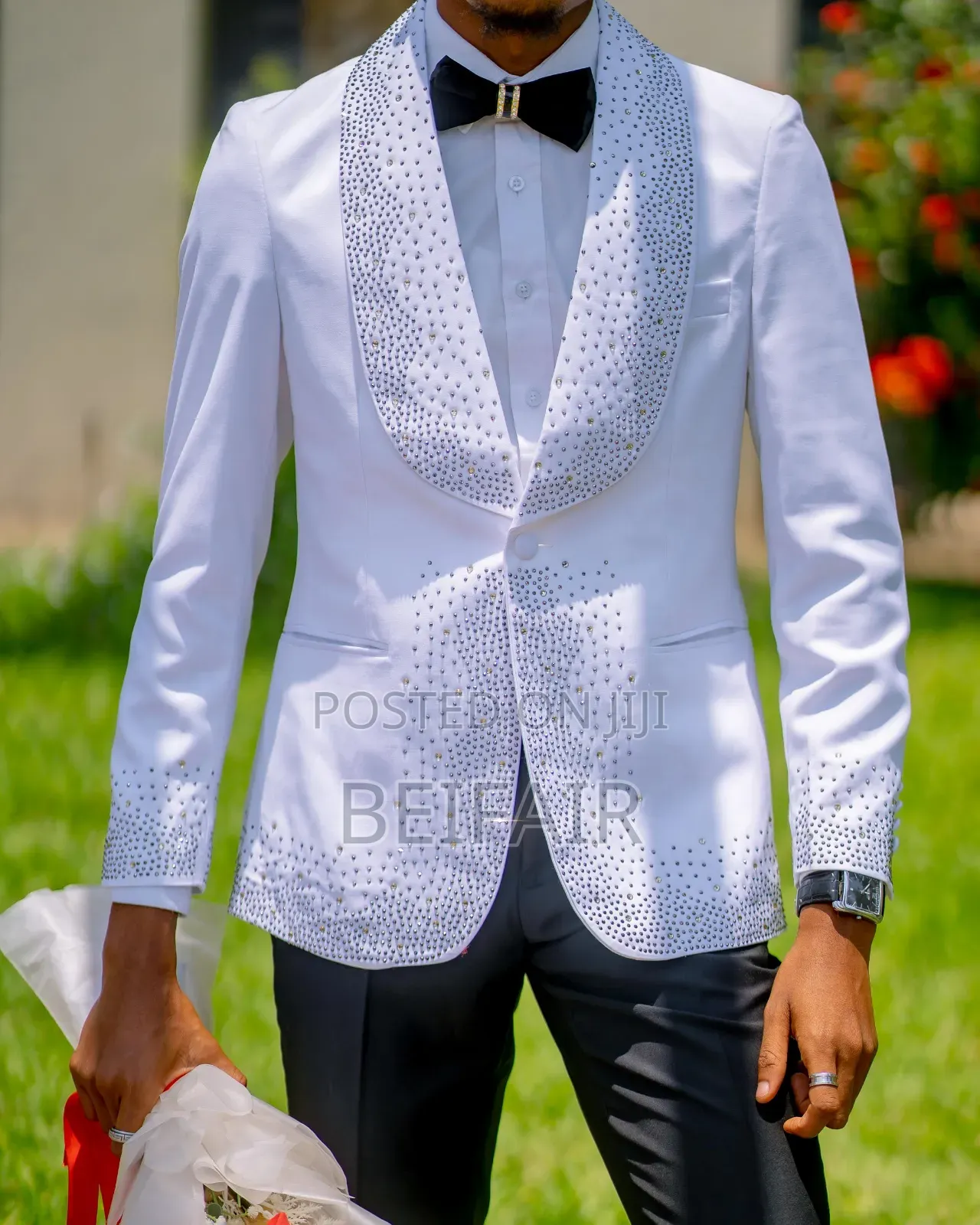 White Suit Black Stoney Suit