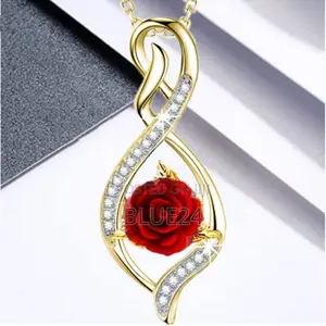 Fashion Rose Necklace Cross Zircon Pendant Engagement Necklaces