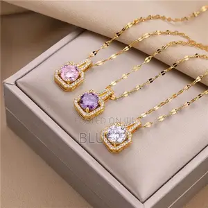 Korean Style Fashion Square Zircon Stainless Steel Necklaces for Women