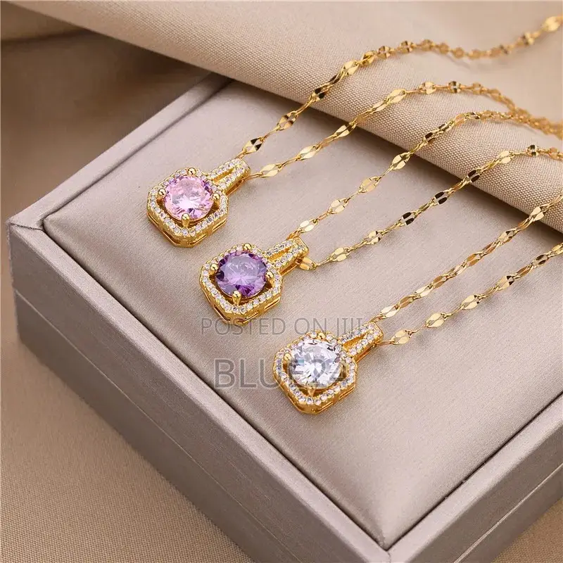 Korean Style Fashion Square Zircon Stainless Steel Necklaces for Women