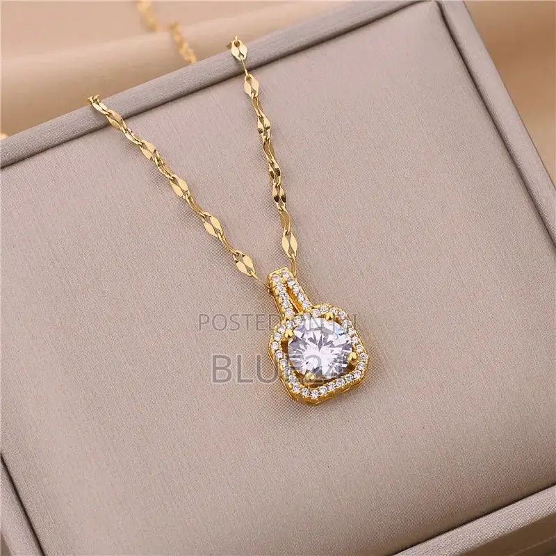 Korean Style Fashion Square Zircon Stainless Steel Necklaces for Women