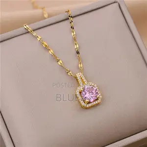 Korean Style Fashion Square Zircon Stainless Steel Necklaces for Women