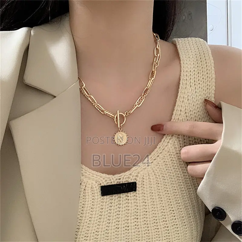 Tredny 2023 New Fashion Kpop Beauty Head Coin Choker Necklace Gold