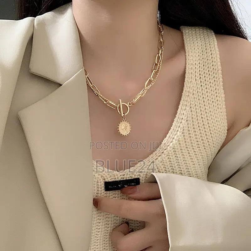 Tredny 2023 New Fashion Kpop Beauty Head Coin Choker Necklace Gold