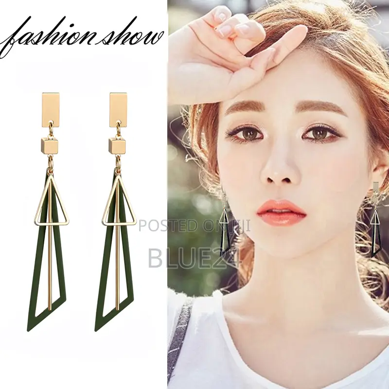 Korean Long Statement Geometric Triangle Tassel Dangle Earrings