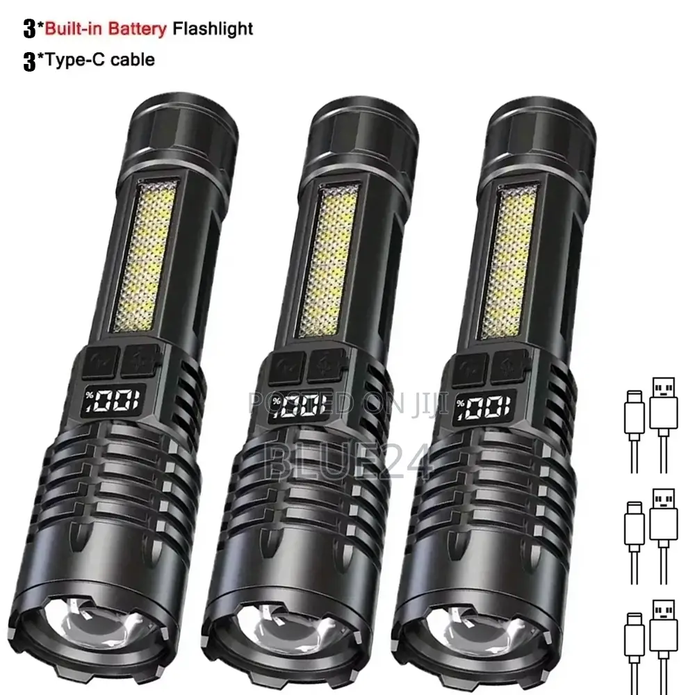 High Power Led Flashlight Powerful Type-c Rechargeable Cob Flashlight