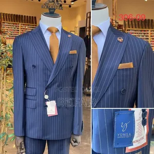 Dark Blue White Strips Six Buttons Suit