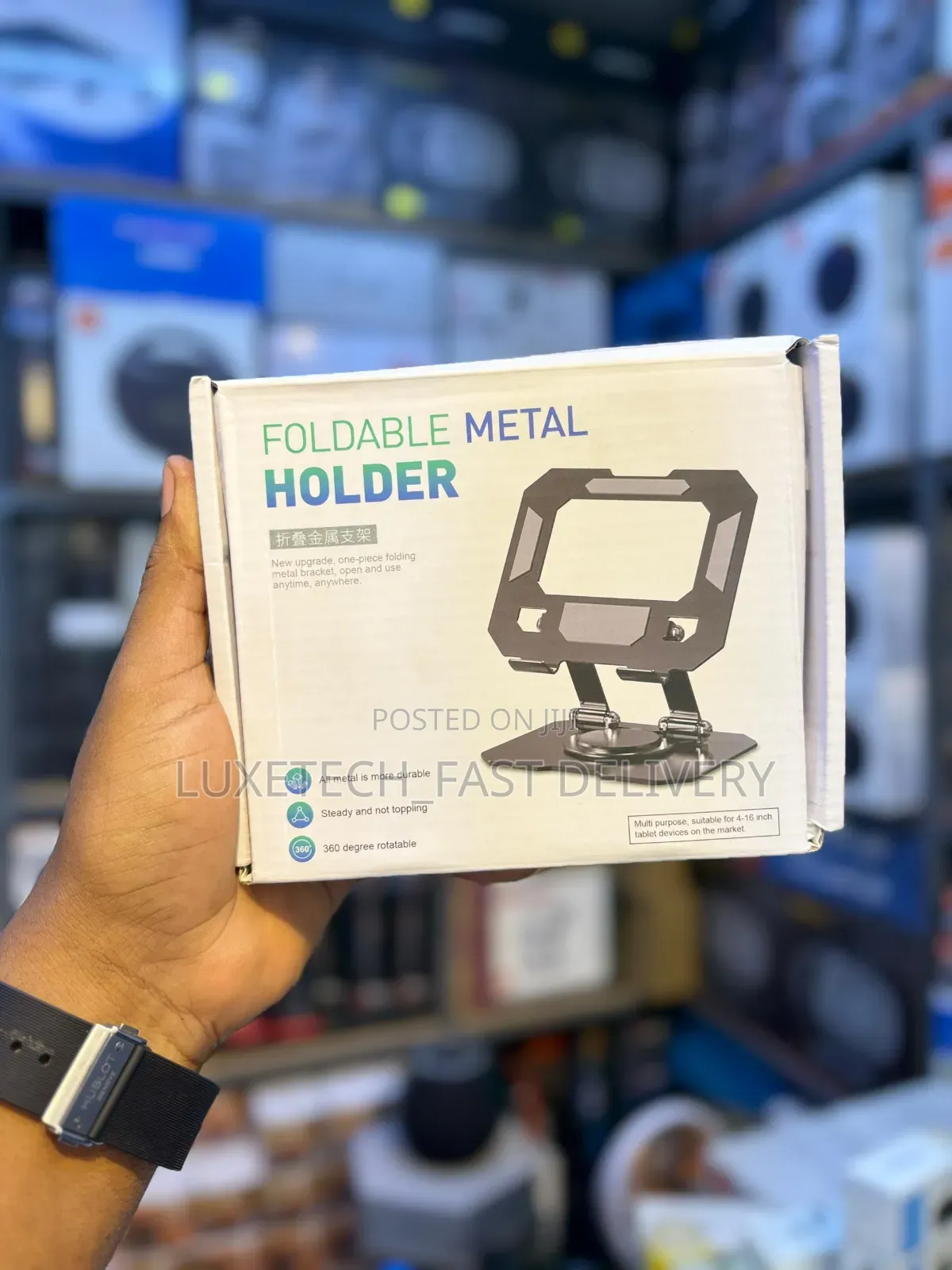 Foldable Metal Holder for Laptops, Tablets With 360° Rotatable Base
