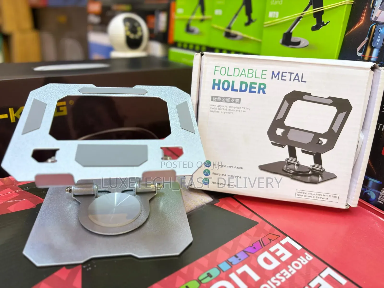 Foldable Metal Holder for Laptops, Tablets With 360° Rotatable Base