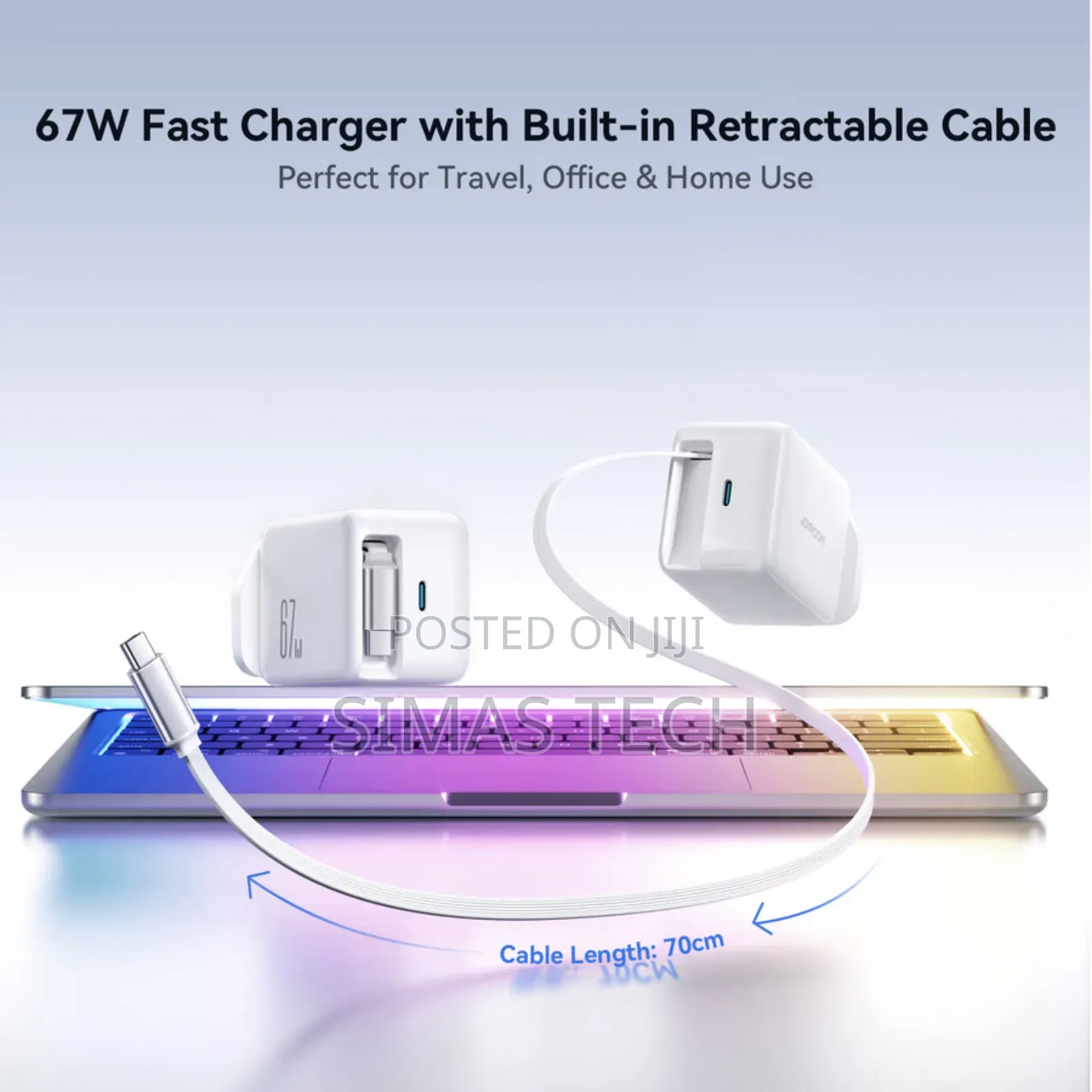 Jr-Tcl06 67w Gan Charger With Retractable Cable /Eu/Uk-White