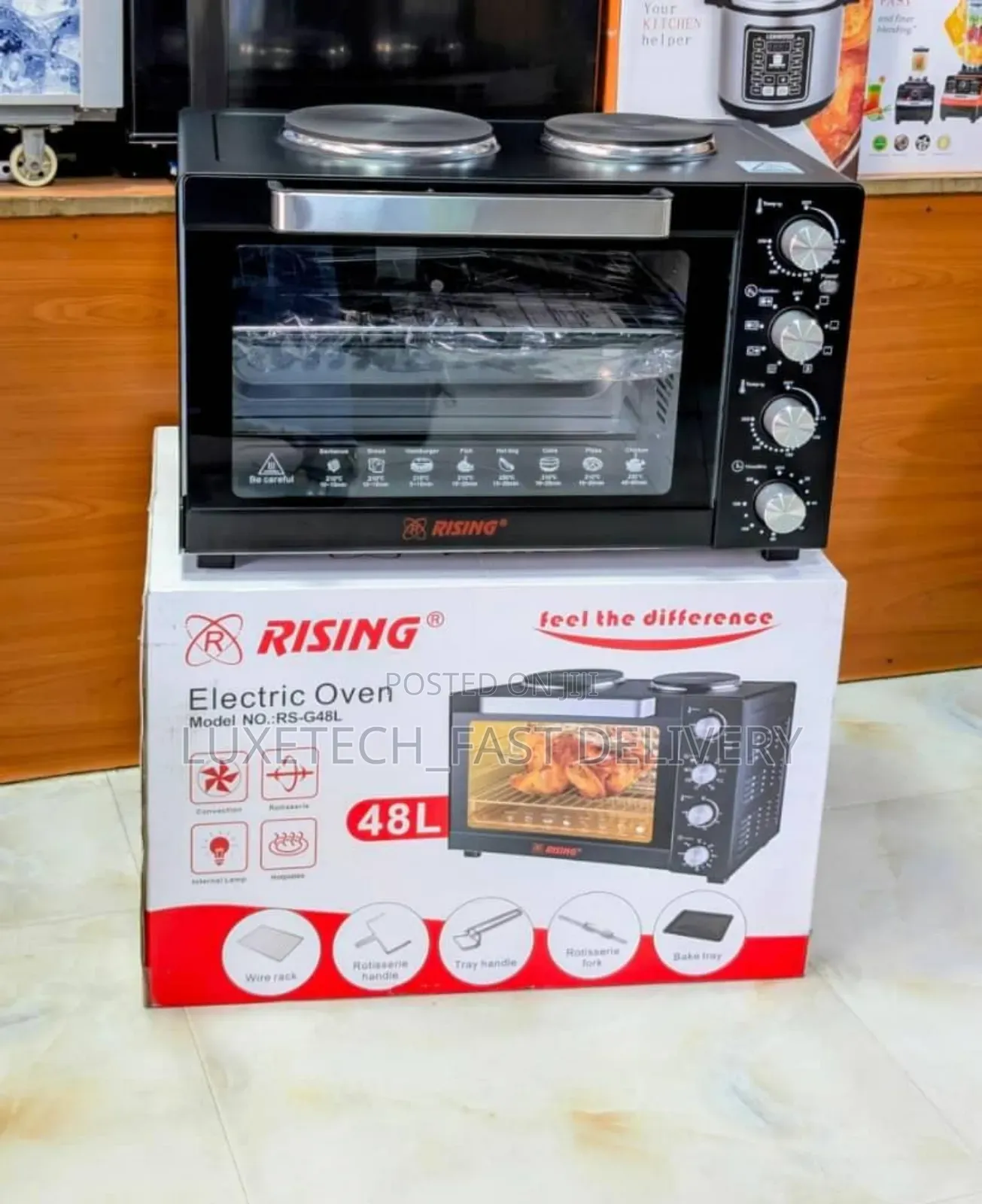 Rising Electric Oven 48 Litres With 2 Cooktops