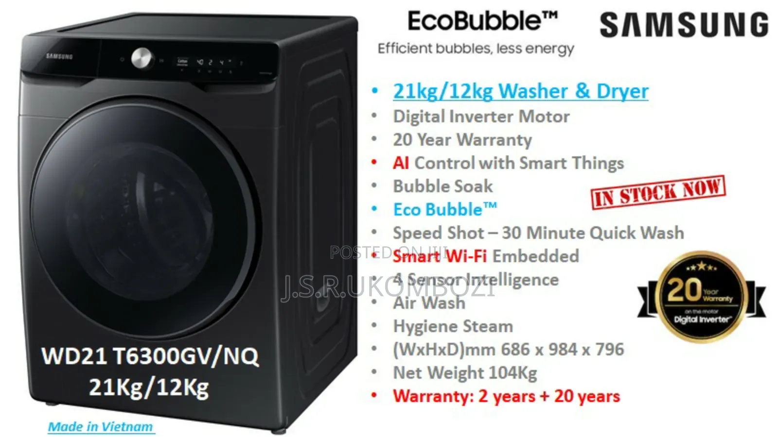 Washing Machine Samsung Wd21 Kg 21
Wash and Dryer