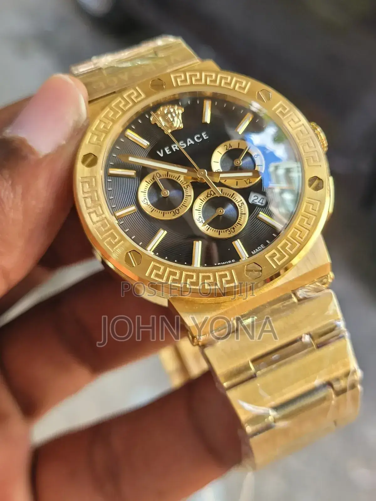 Versace Greca Logo Chronograph Watch With a Black Dial