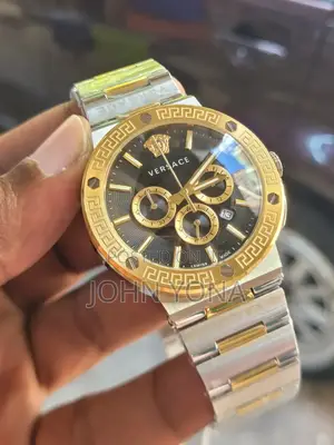 Versace Greca Logo Chronograph Watch With a Black Dial