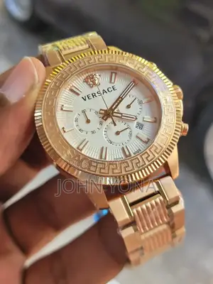 Versace Greca Action Chronograph Watch With a Gold Tone and White Dial