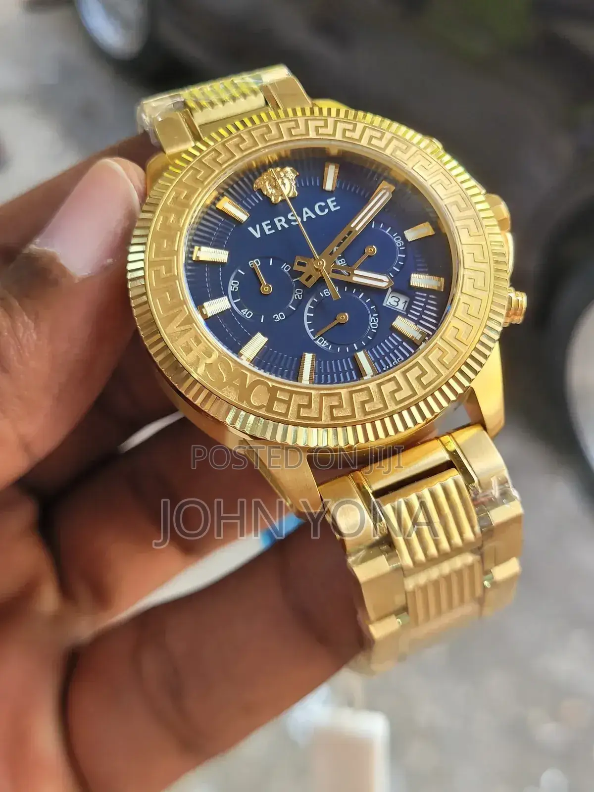 Versace Greca Action Chronograph Watch With Blue Dial