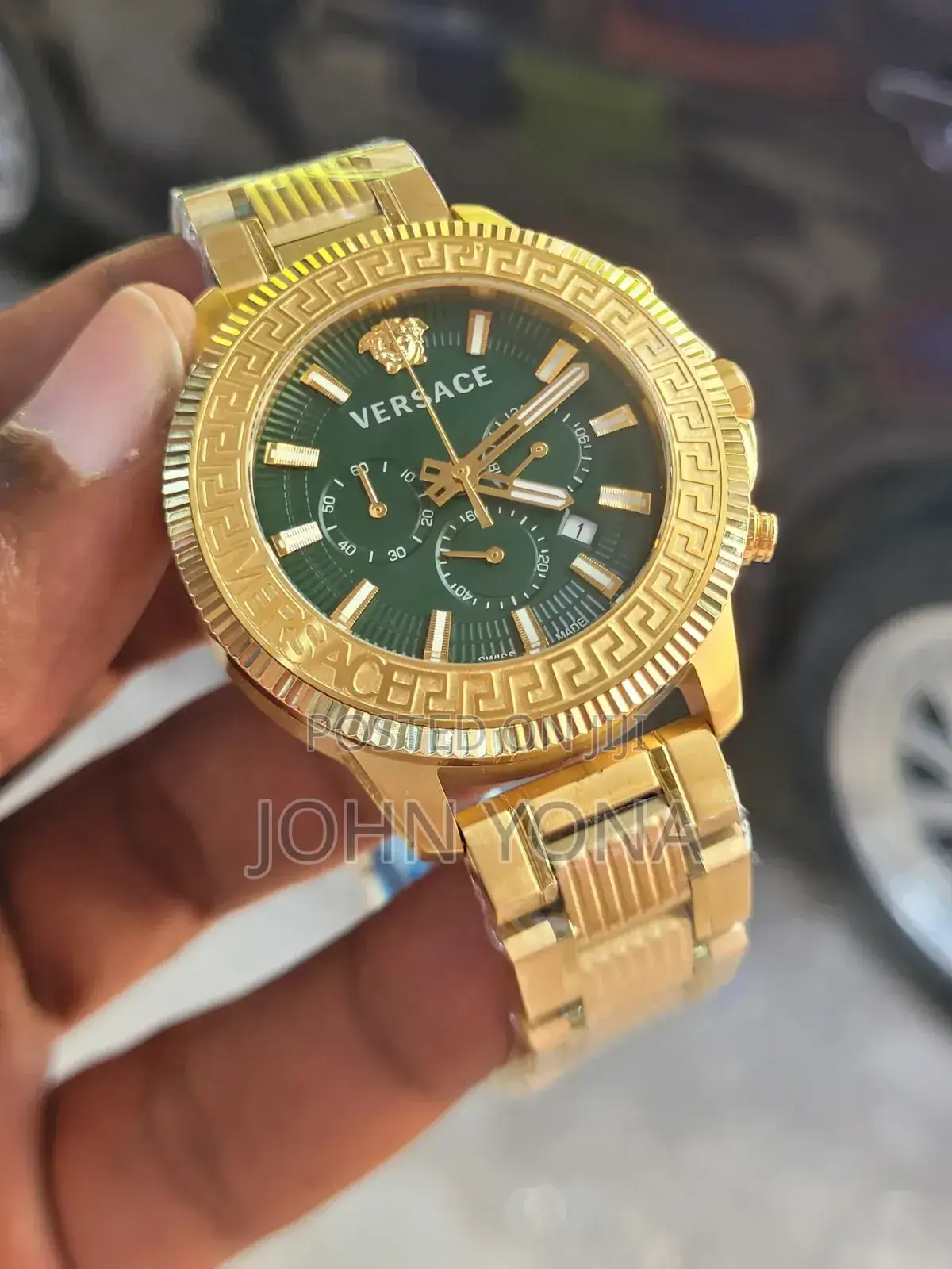 Versace Greca Action Chronograph Watch With Gold Ion-Plated Green Dial
