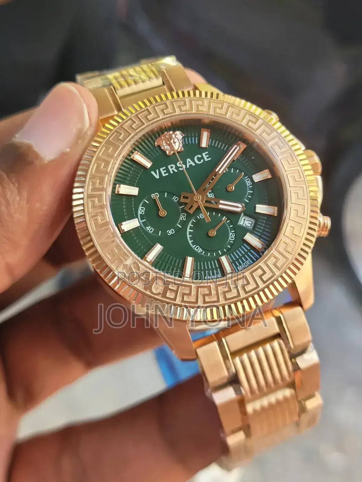 Versace Greca Action Chronograph Watch With Gold Ion-Plated Green Dial