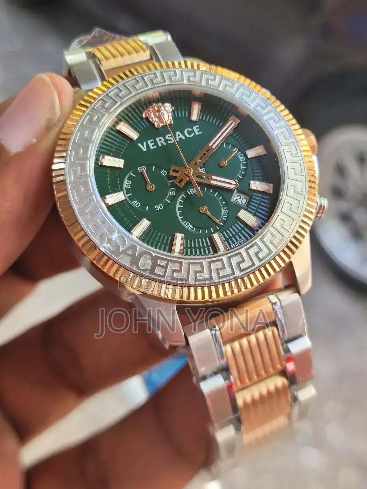 Versace Greca Action Chronograph Watch With Gold Ion-Plated Green Dial