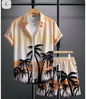 Men's Casual 2pcs Set Breathable Shirt and Short Pants Suits.