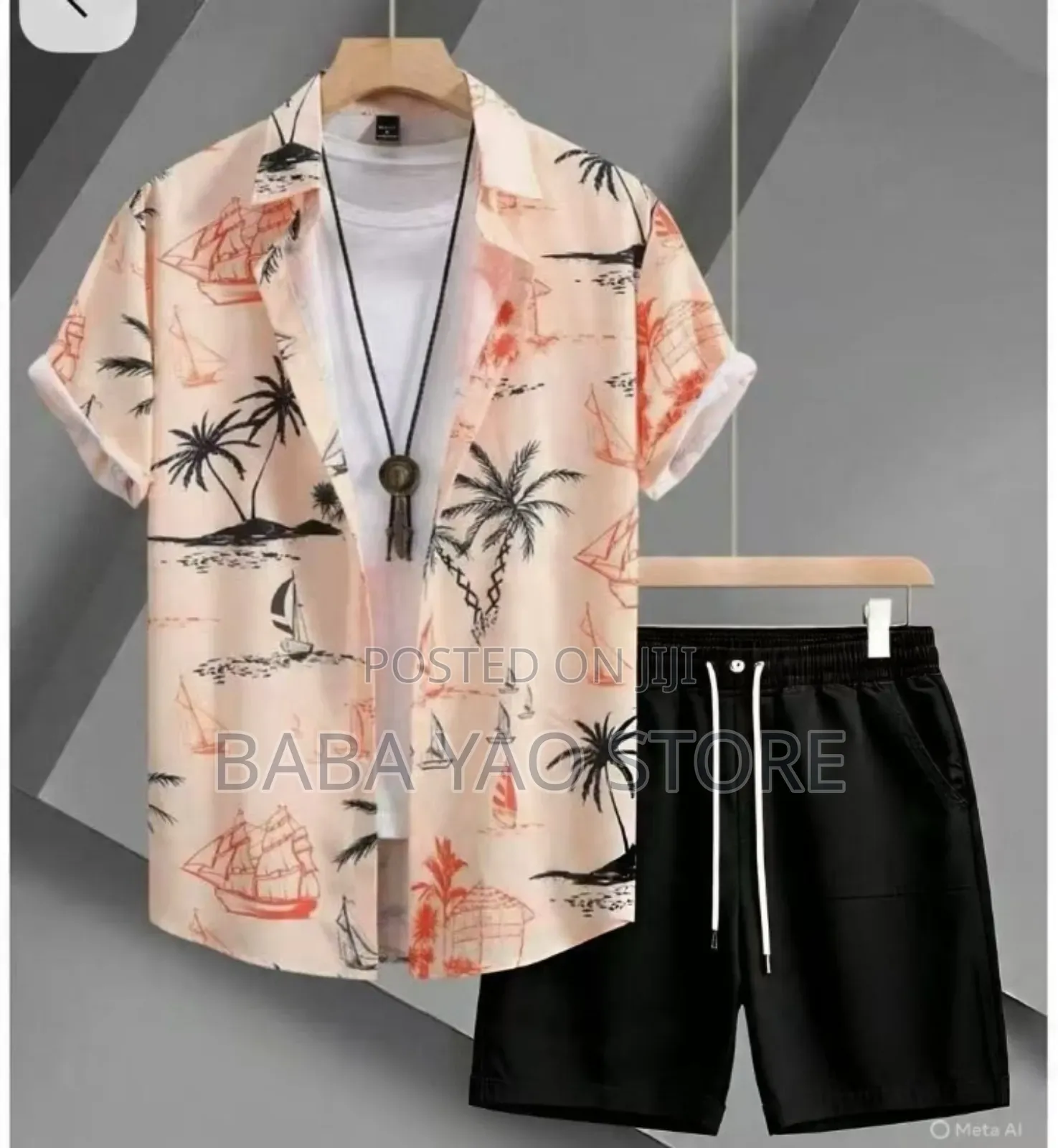 Men's Short Sleeve Shirt Short Pant Suits Summer Clothes Lapel Buttons