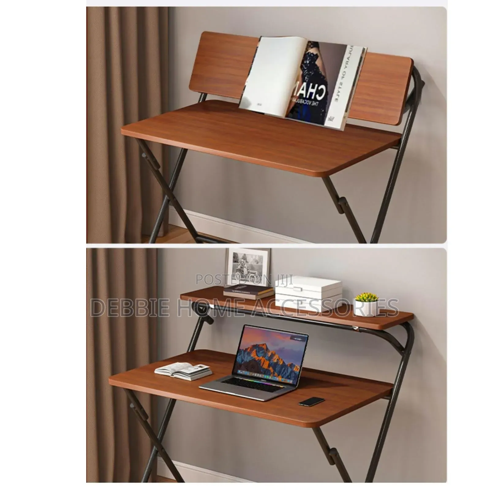 Folding Desk With 2-Tier Shelf for Small Spaces