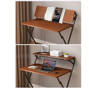 Folding Desk With 2-Tier Shelf for Small Spaces