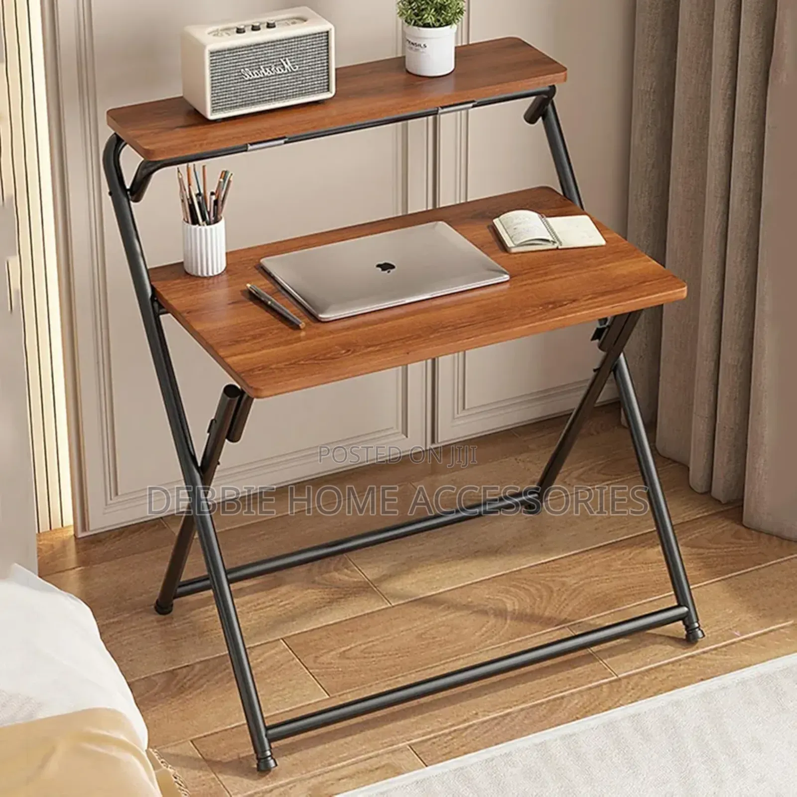 Folding Desk With 2-Tier Shelf for Small Spaces