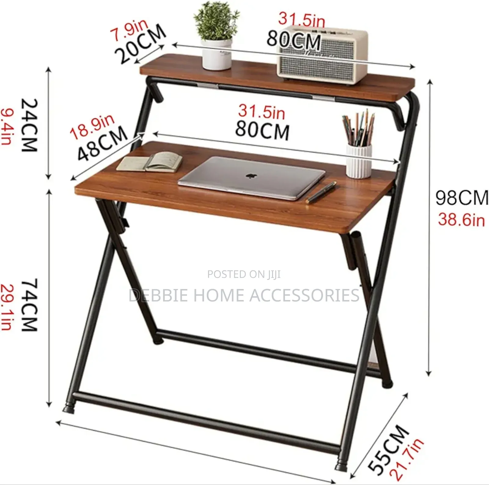 Folding Desk With 2-Tier Shelf for Small Spaces