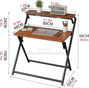 Folding Desk With 2-Tier Shelf for Small Spaces