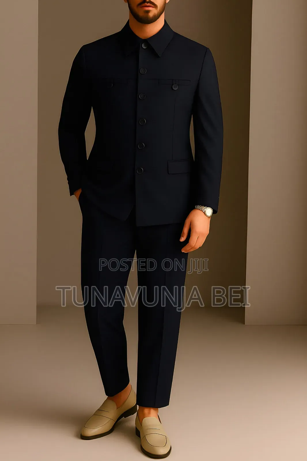 Plain Black Kaunda  Suit Classic