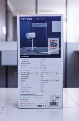 Porodo Lumio Smart FHD Projector, Adjustable Stand, 180 Ansi Lumens,