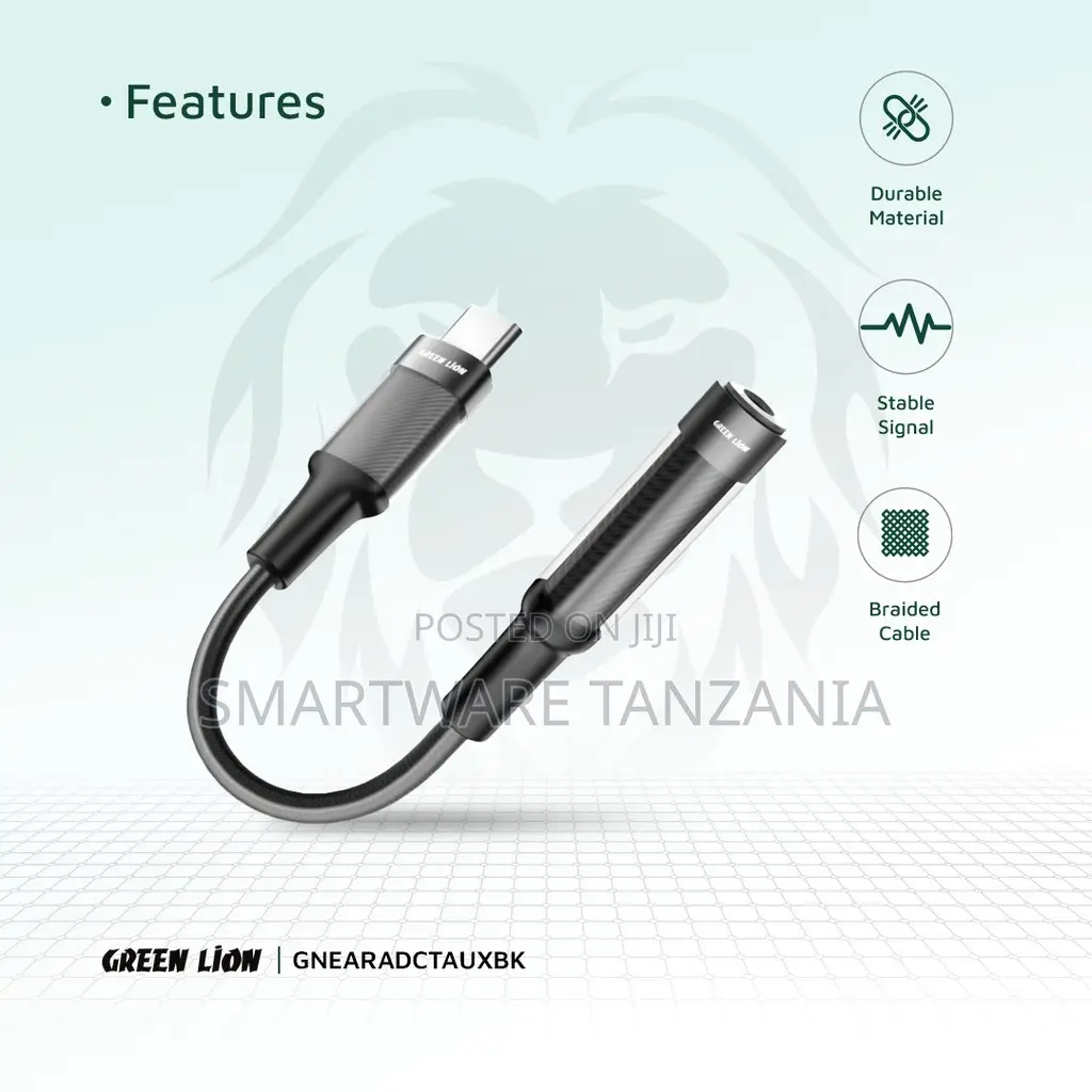 Green Lion Earphone Adapter Usb C Lightning to 3.5mm Audio Jack 12cm