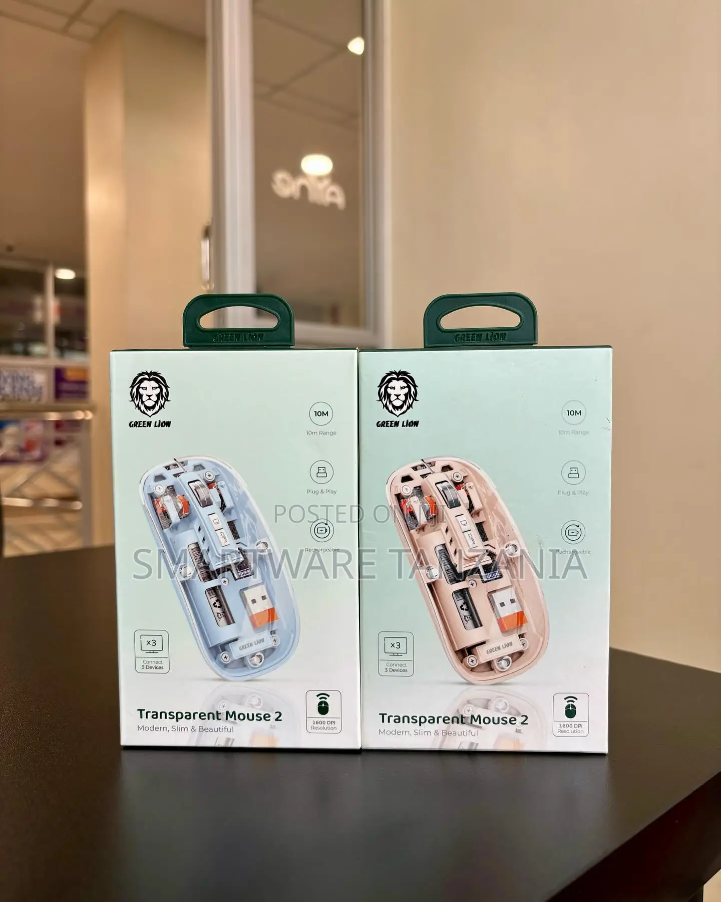 Green Lion Transparent Mouse 2 Rechargeable 1600 Dpi 10m Range Connect