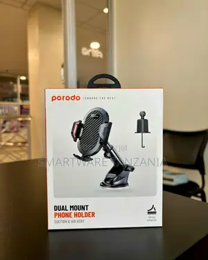 Porodo Dual Mount Phone Holder Suction Air Vent Strong Adhesive Adjust