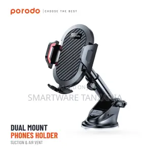 Porodo Dual Mount Phone Holder Suction Air Vent Strong Adhesive Adjust