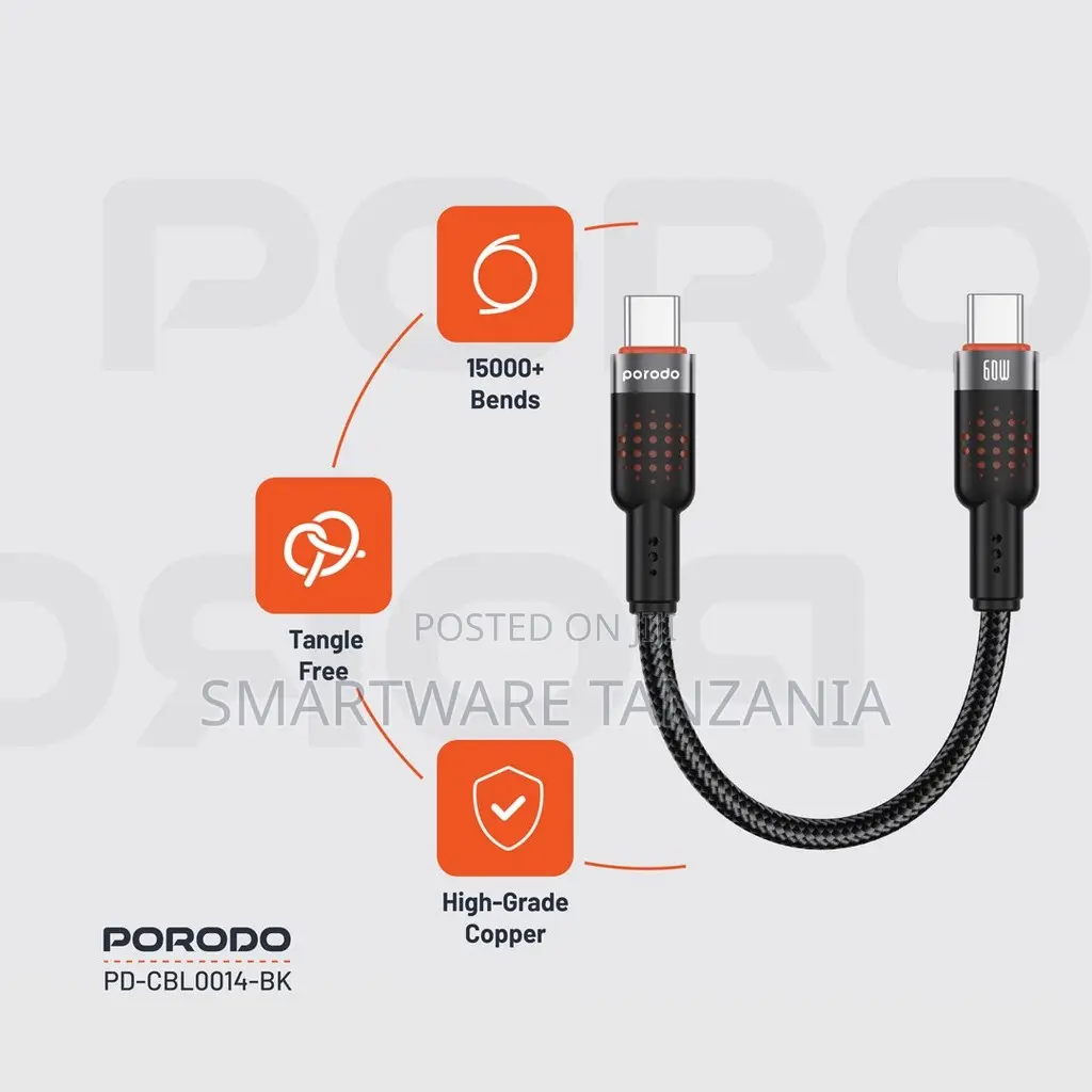 Porodo Braided Usb-C Cable Fast Charging Pd 30w Data Transfer