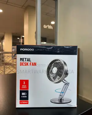 Porodo Metal Desk Fan 3-Speed Levels 6h Battery Portable Cooling