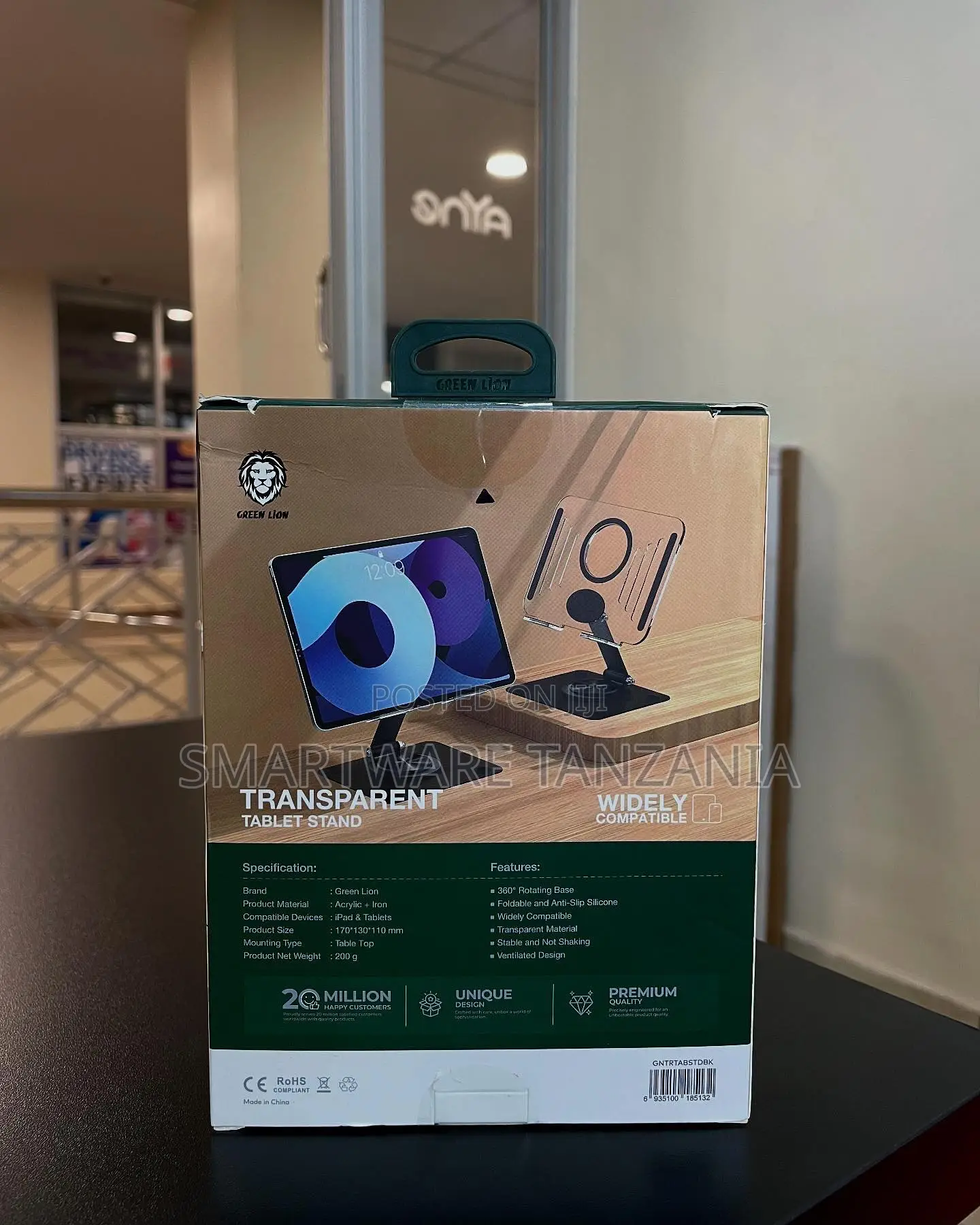 Green Lion Transparent Tablet Stand 360 Rotation 180 Foldable