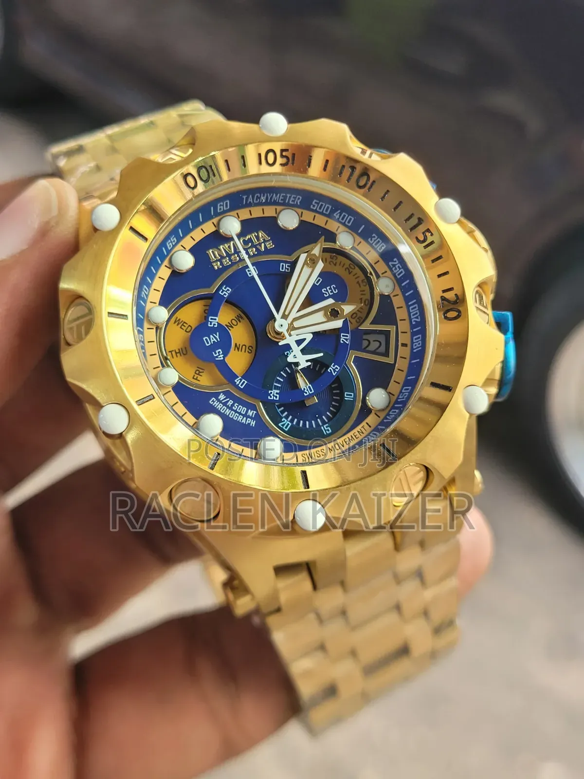 Invicta Reserve Chronograph Watch With Blue Dial and Gold Case