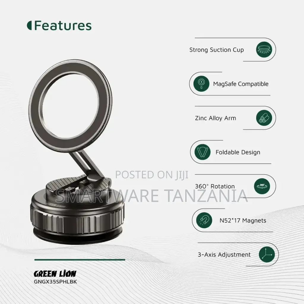 Green Lion Gx-34 Suction Phone Holder N52x20 Magnets 360 Rotation