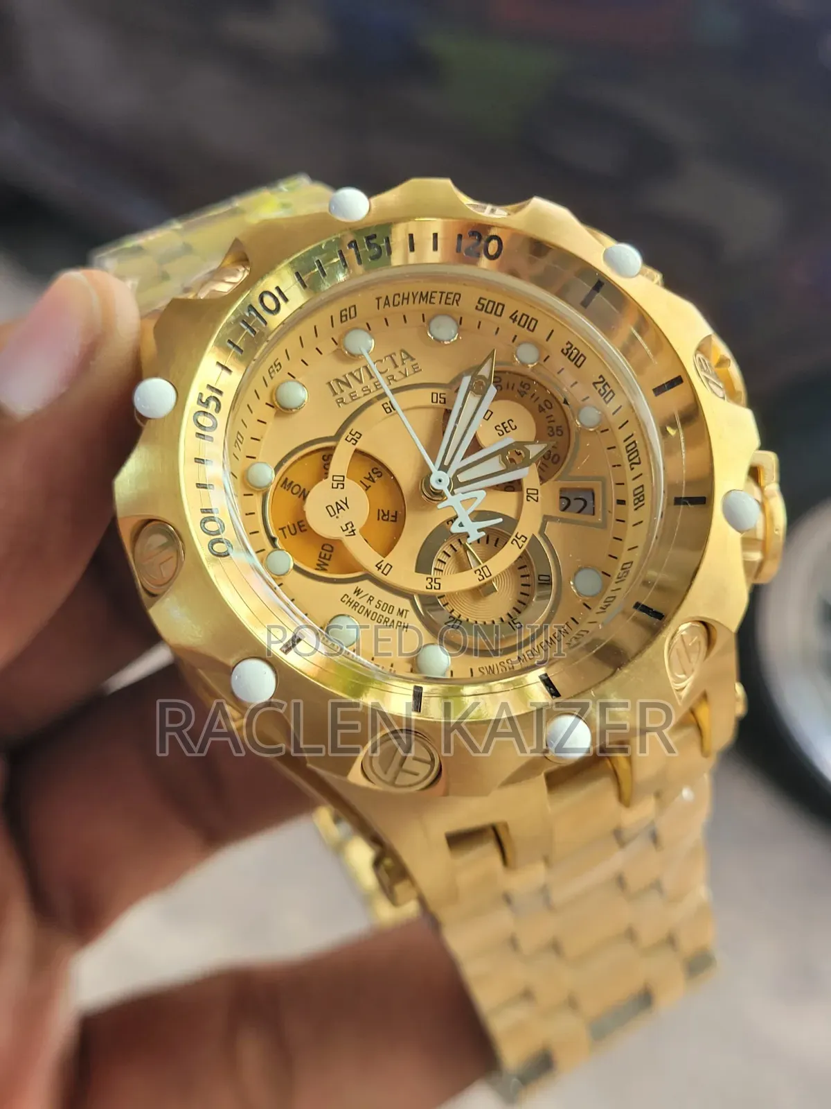 Invicta Reserve Bolt Chronograph Watch Champagne Gold Dial and Case