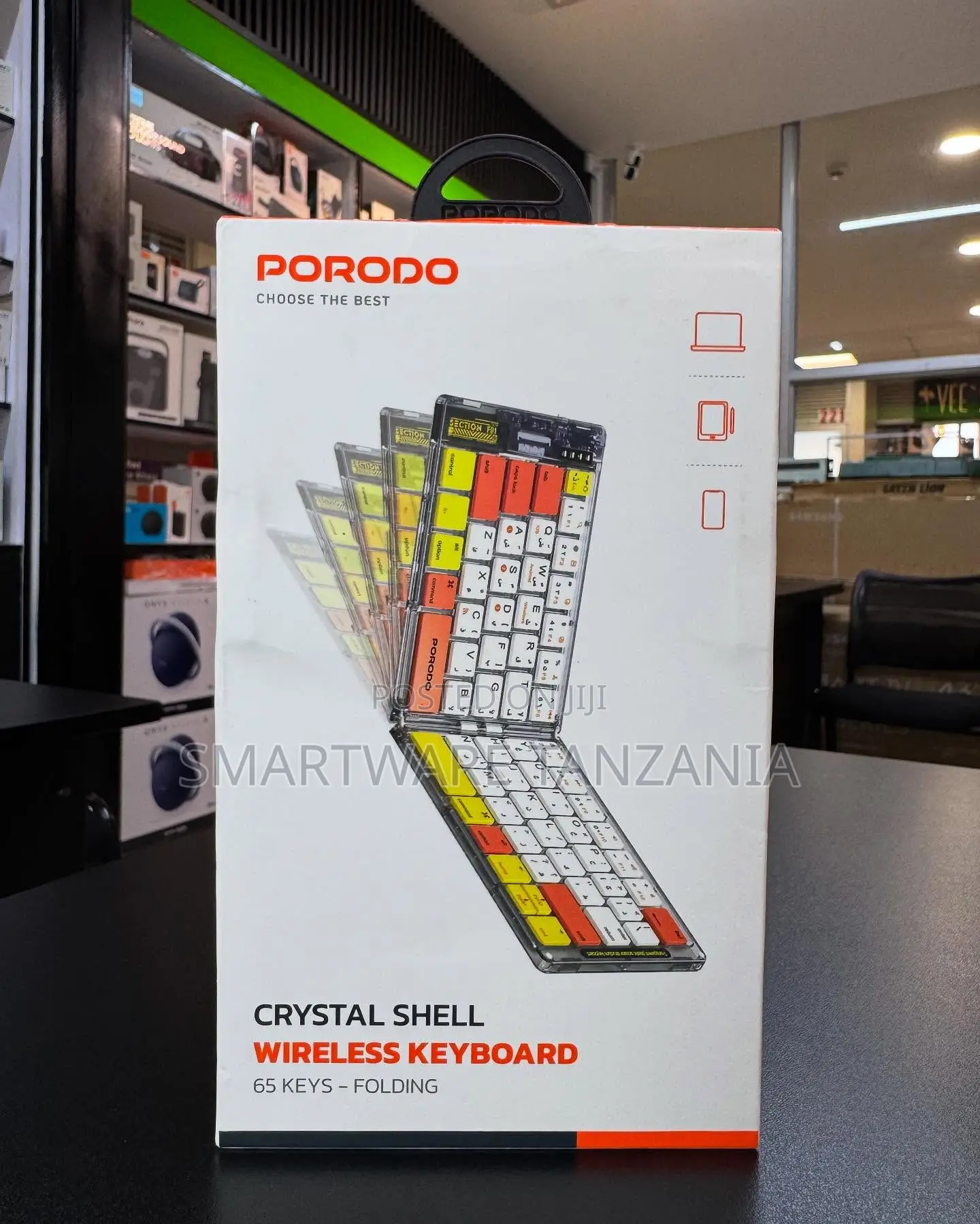 Porodo Crystal Shell Wireless Keyboard 65 Keys Folding and Portable