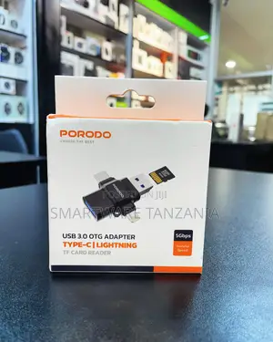 Porodo Usb 3.0 Otg Adapter Type-C Lightning Tf Card Reader 5gbps Fast