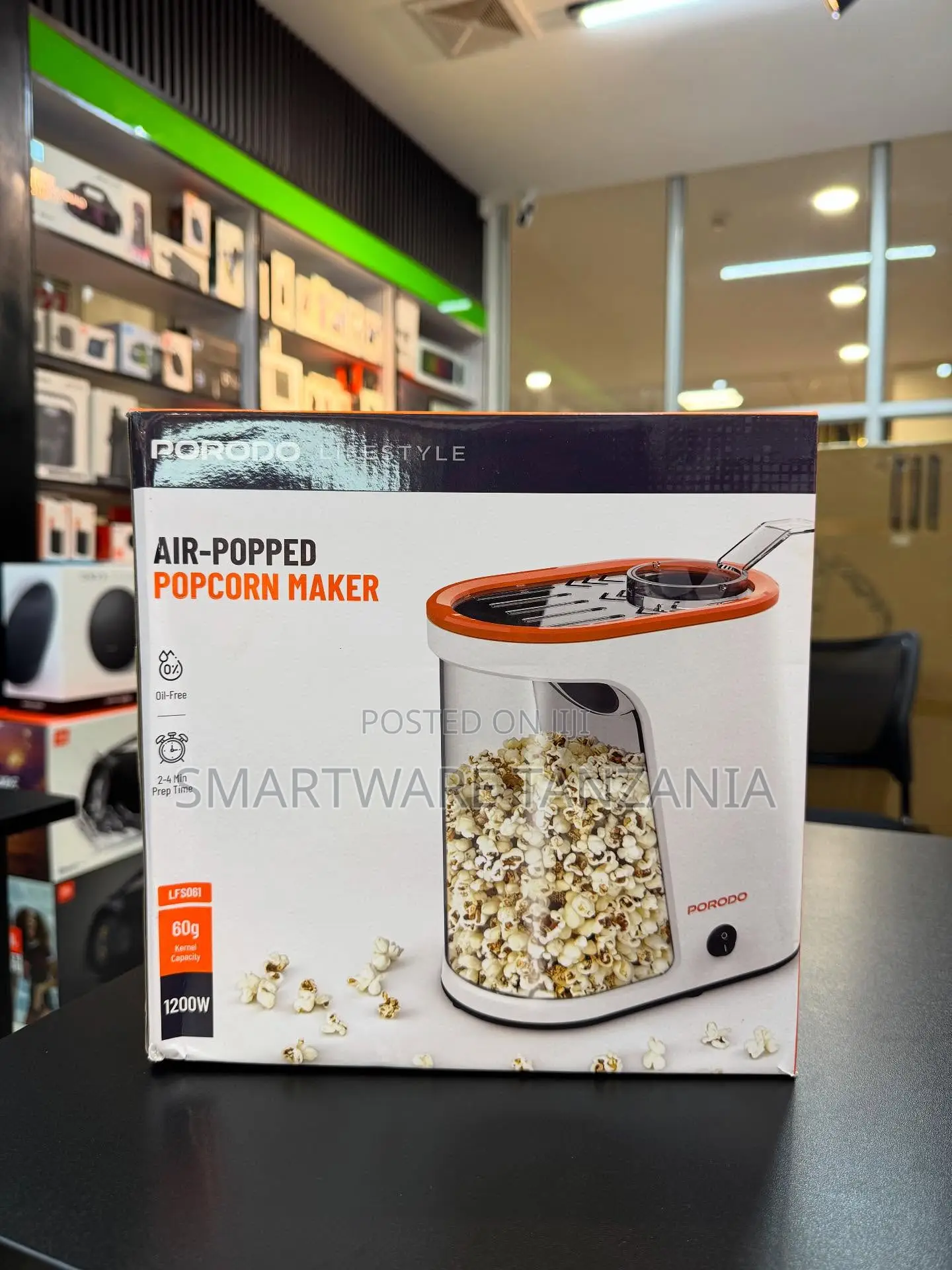 Porodo Air-Popped Popcorn Maker Oil-Free 60g Capacity 1200w