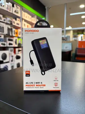 Porodo 4g Lte Wifi 6 Pocket Router 10000mah Power Bank Pd 20w