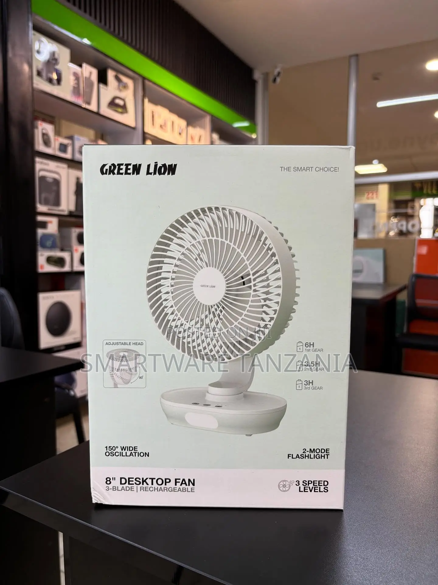 Green Lion 8 Inch Desktop Fan 3 Speed Rechargeable 150 Oscillation